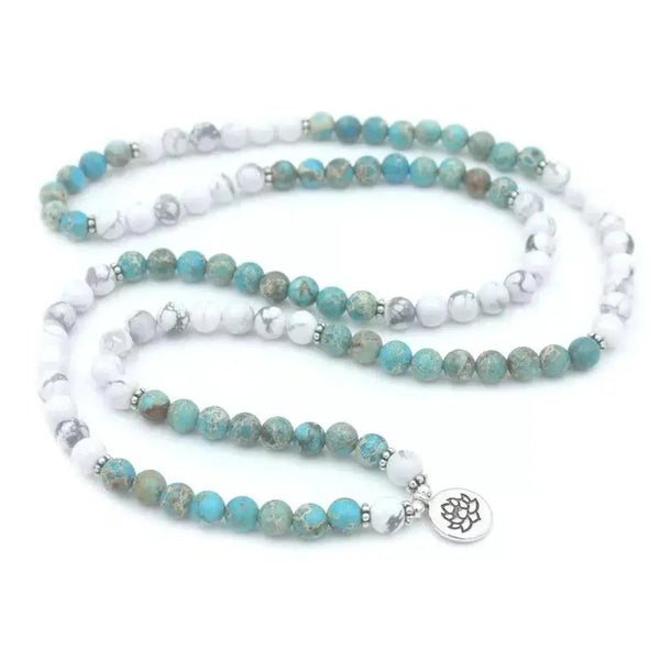 108 Mala Beads with Howlite and Turquoise Stones. Stunning Meditation Mala with Charm. Japa Mala. Prayer beads. by Brahmatells