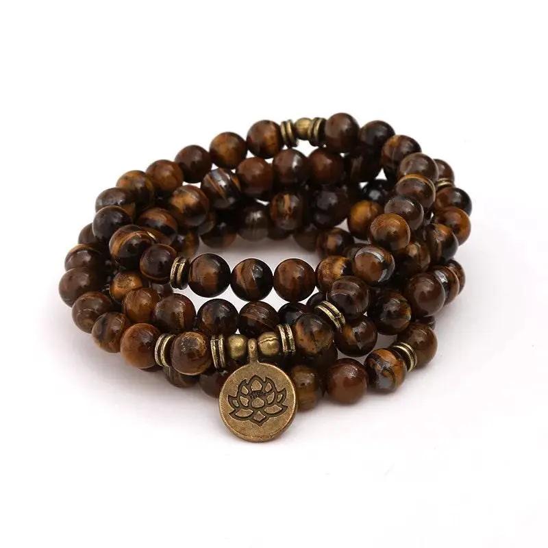 108 Tiger Eye Stone Mala - Enhance Focus & Clarity | Brahmatells by Brahmatells