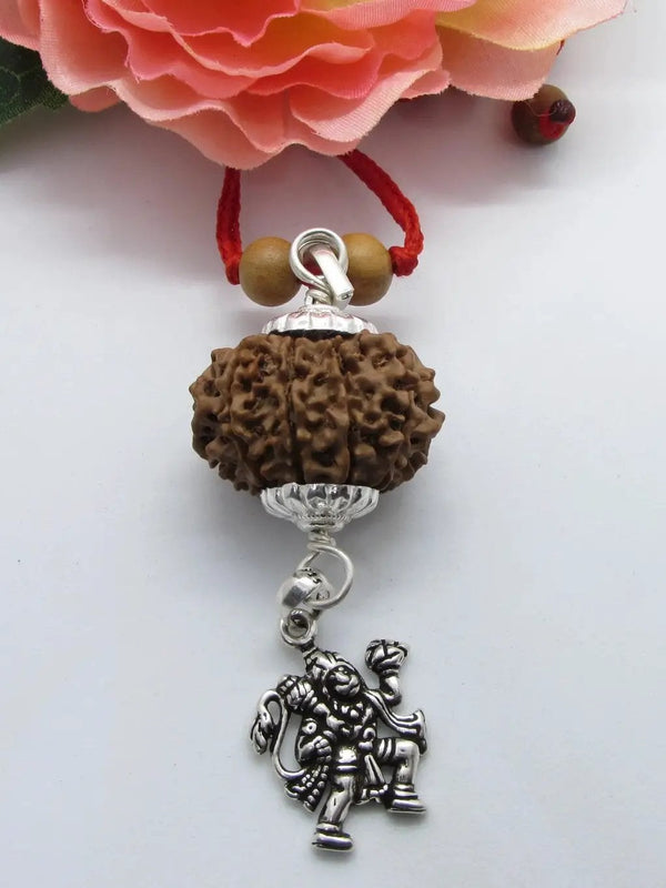 11 Mukhi Rudraksha Pendant with Hanuman Symbol in Sterling Silver - Spiritual Jewelry for Devotion by Brahmatells