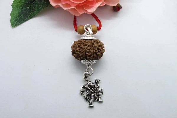 11 Mukhi Rudraksha Pendant with Hanuman Symbol in Sterling Silver - Spiritual Jewelry for Devotion by Brahmatells