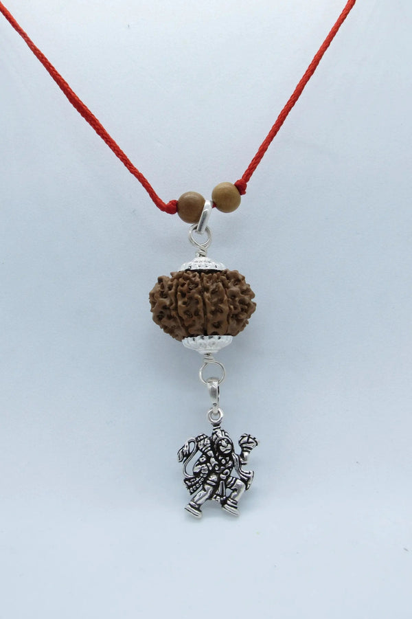 11 Mukhi Rudraksha Pendant with Hanuman Symbol in Sterling Silver - Spiritual Jewelry for Devotion by Brahmatells