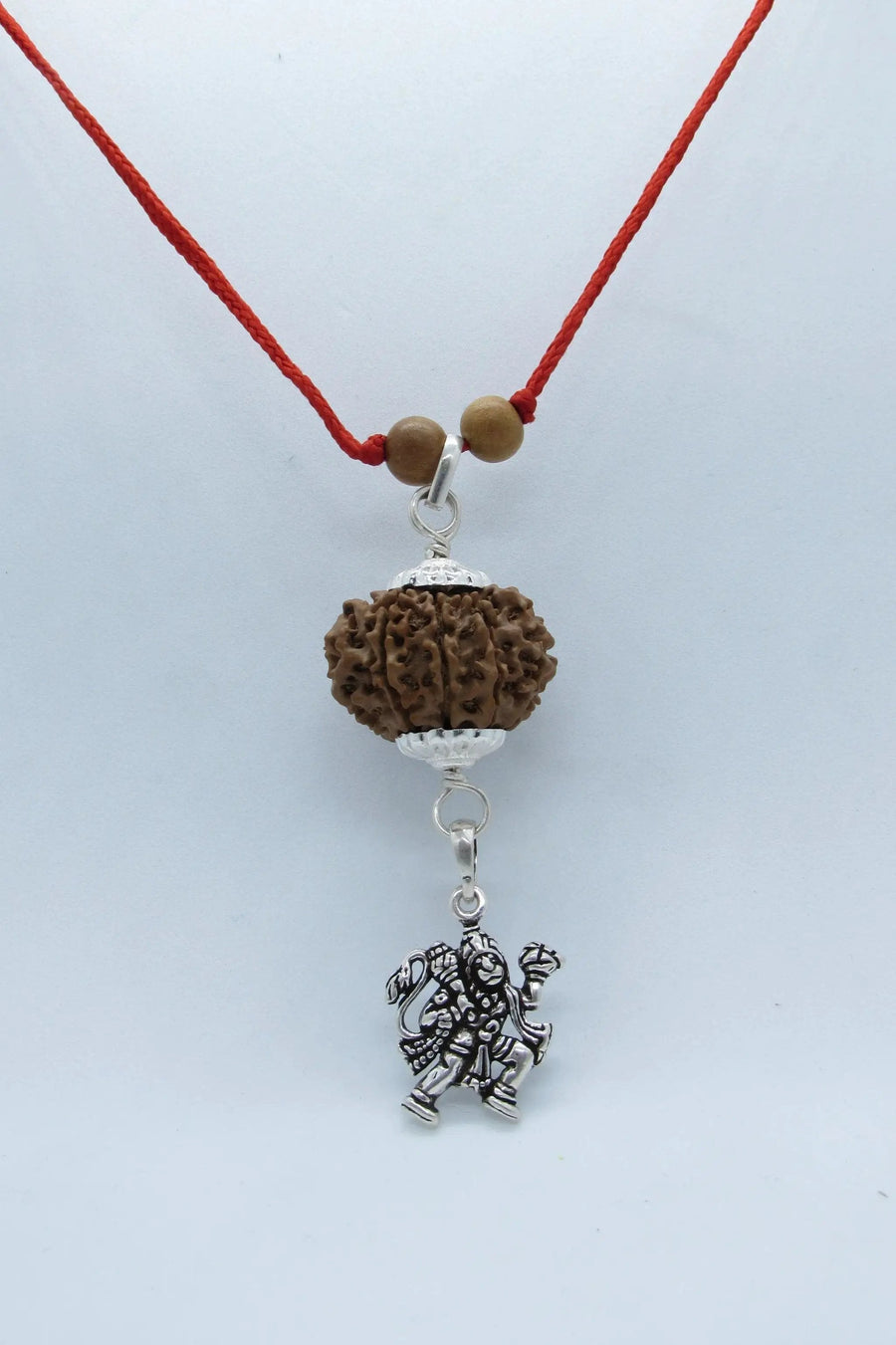 11 Mukhi Rudraksha Pendant with Hanuman Symbol in Sterling Silver - Spiritual Jewelry for Devotion by Brahmatells
