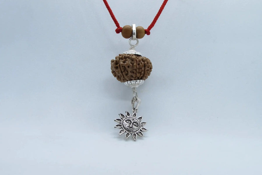 12 Mukhi Rudraksha Pendant with Surya Symbol in Silver - Spiritual Jewelry for Leadership & Clarity by Brahmatells