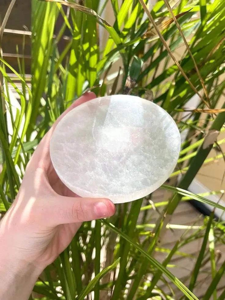 Brahmatells Selenite Charging Plate with Om Engraving - 8cm by Brahmatells