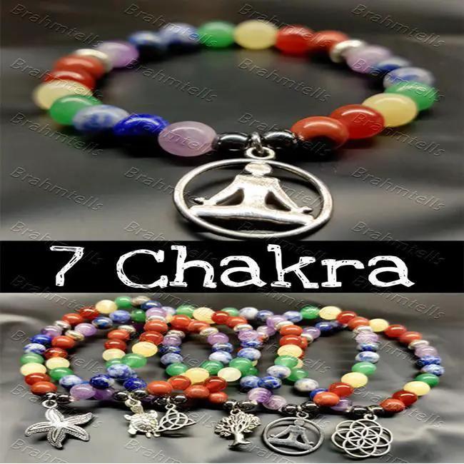 7 Chakra Healing Bracelets with Hematite & Spiritual Symbols | Brahmatells by Brahmatells