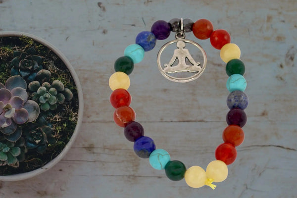 7 Chakra Healing Bracelets with Hematite & Spiritual Symbols | Brahmatells by Brahmatells