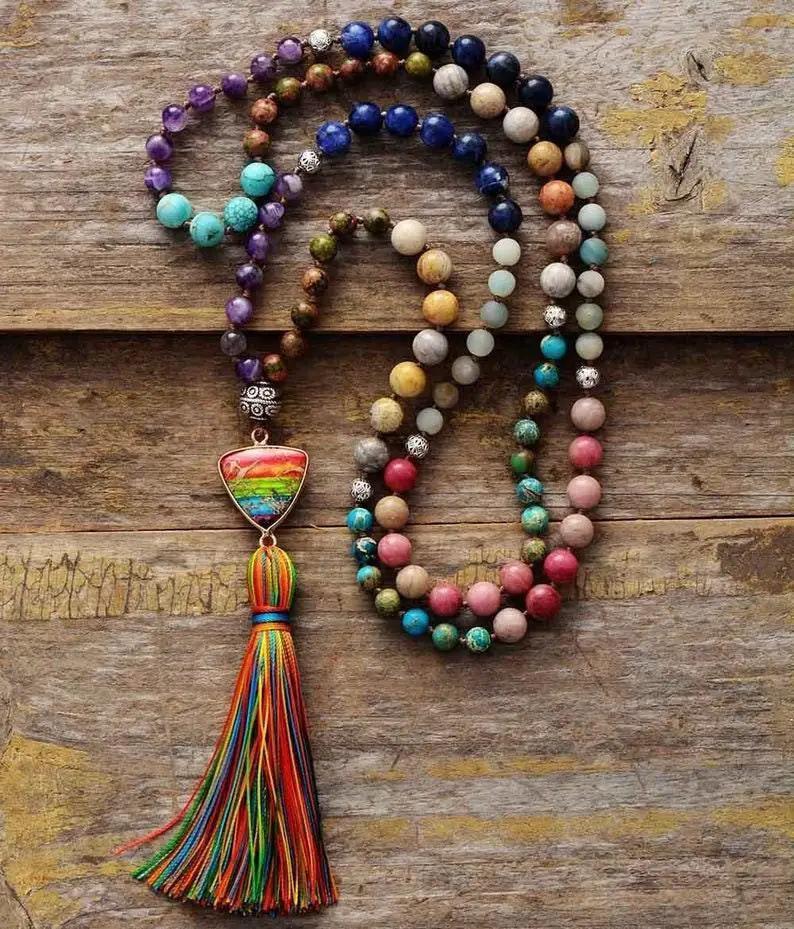 7 Chakra Healing Mala Necklace - 108 Natural Stone Beads for Meditation & Spiritual Protection | Brahmatells by Brahmatells