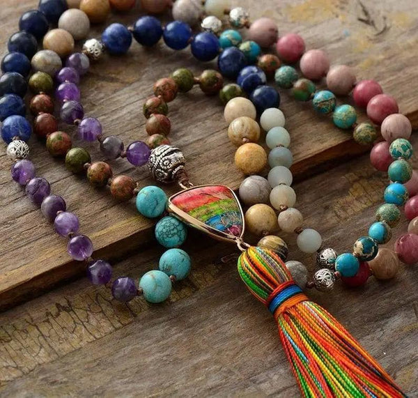 7 Chakra Healing Mala Necklace - 108 Natural Stone Beads for Meditation & Spiritual Protection | Brahmatells by Brahmatells