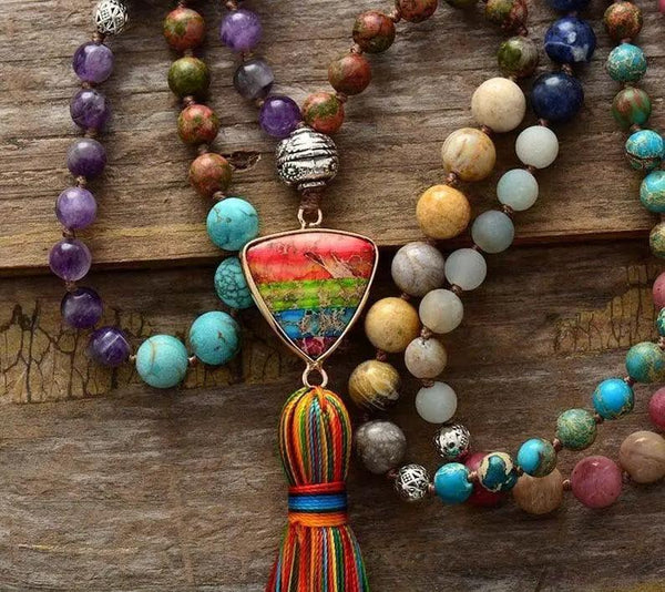 7 Chakra Healing Mala Necklace - 108 Natural Stone Beads for Meditation & Spiritual Protection | Brahmatells by Brahmatells