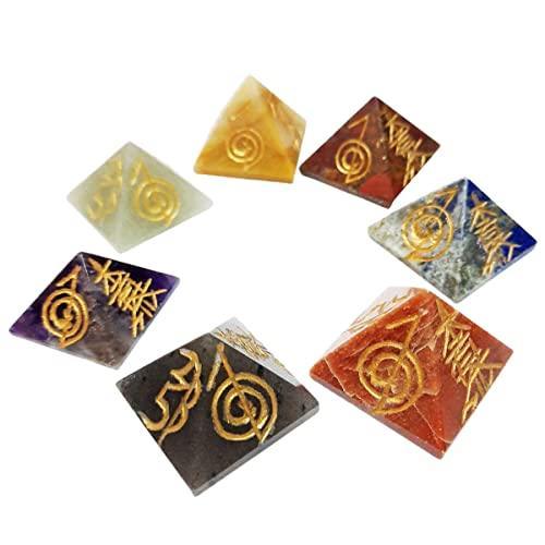 7 Chakra Symbol Engraved Reiki Healing Chakra Balancing Pyramid Chakra Set for Reiki Healing Crystal Healing & Yoga & Meditation (Multi Color Pyramid Shape) by Brahmatells