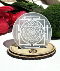 Brahmatells 3-Inch Selenite Charging Plate with Sri Yantra by Brahmatells