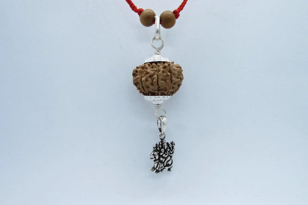 9 Mukhi Rudraksha Pendant with Durga in Silver | Brahmatells by Brahmatells