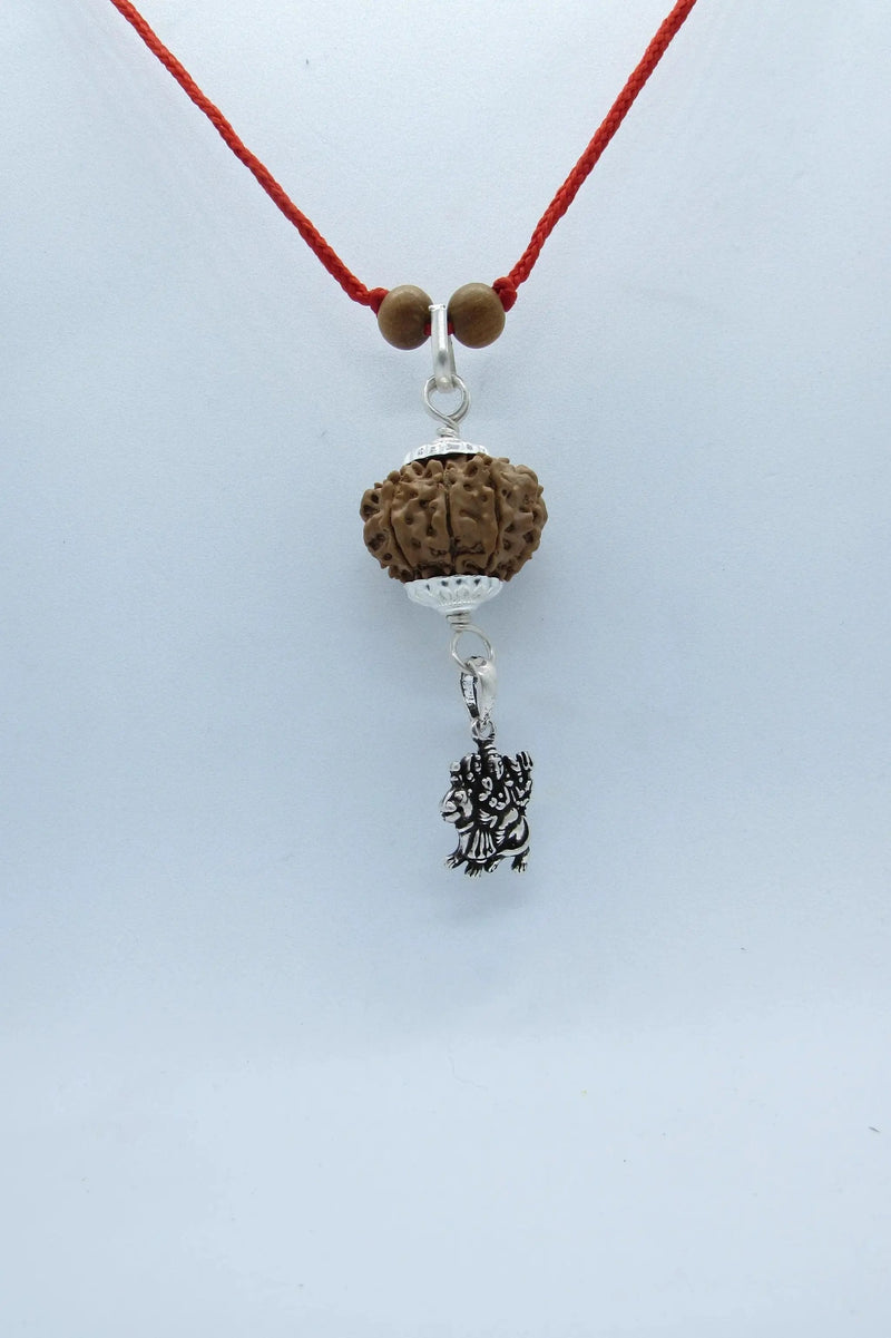 9 Mukhi Rudraksha Pendant with Durga in Silver | Brahmatells by Brahmatells