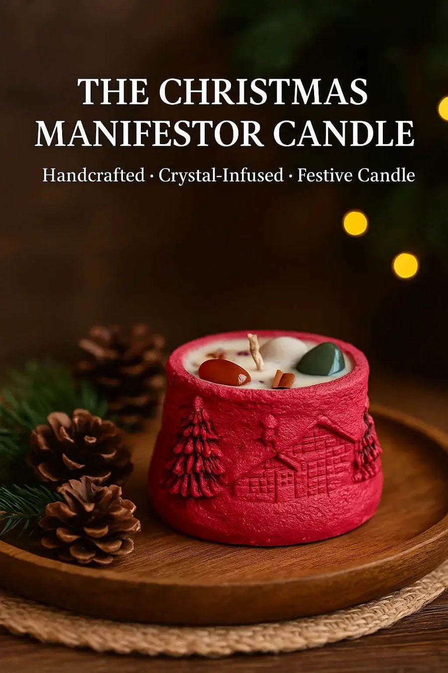 Christmas Manifestor Candle – Handcrafted Crystal Festive Candle by Brahmatells