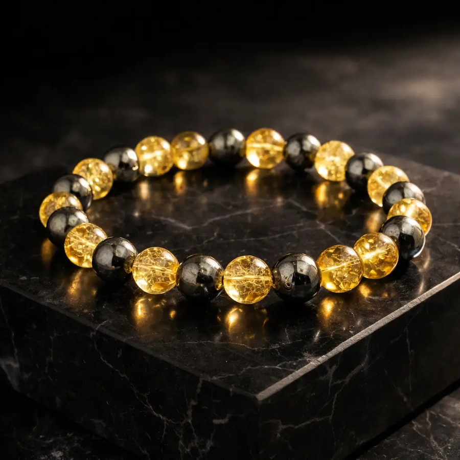 Citrine & Pyrite Gemstone Bracelet – Astrology Inspired Jewelry by Brahmatells