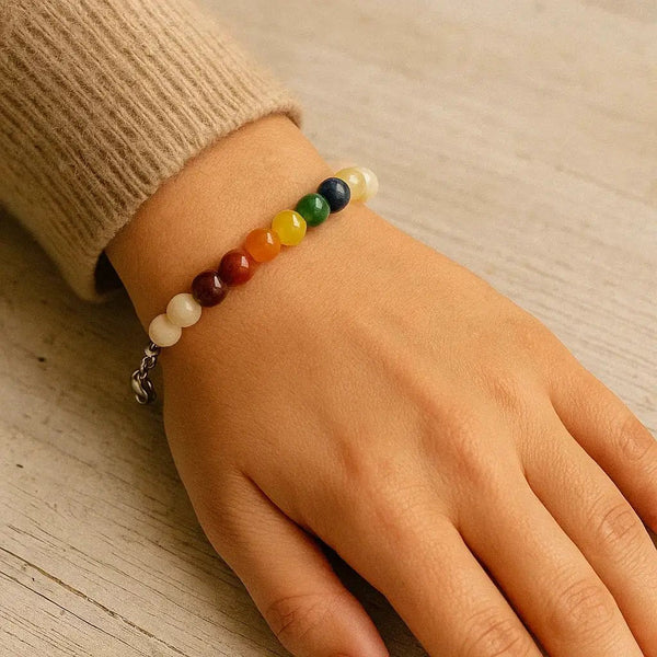 Elegant 7 Chakra Bracelet with Pearl Beads – Brahmatells by Brahmatells
