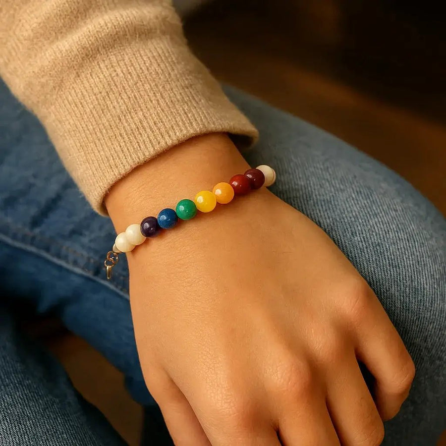 Elegant 7 Chakra Bracelet with Pearl Beads – Brahmatells by Brahmatells