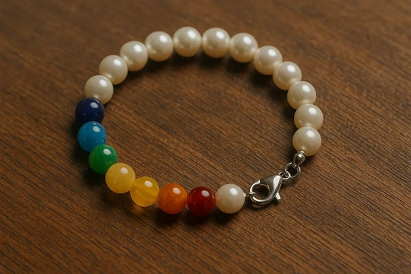 Elegant 7 Chakra Bracelet with Pearl Beads – Brahmatells by Brahmatells