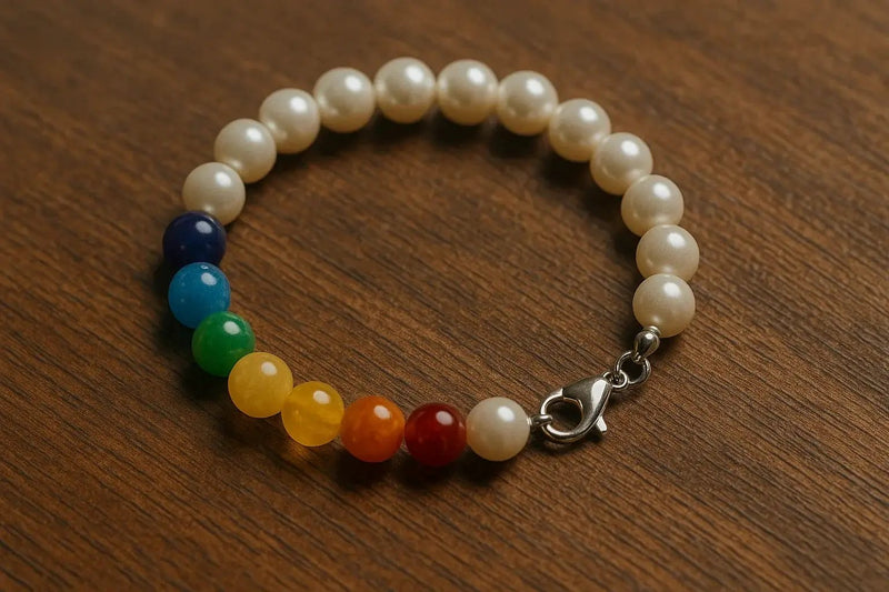Elegant 7 Chakra Bracelet with Pearl Beads – Brahmatells by Brahmatells