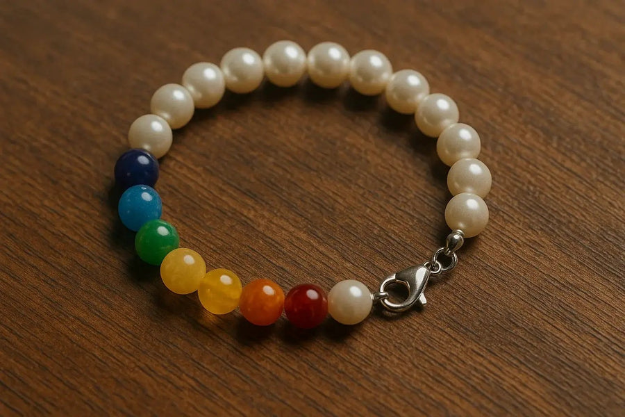 Elegant 7 Chakra Bracelet with Pearl Beads – Brahmatells by Brahmatells