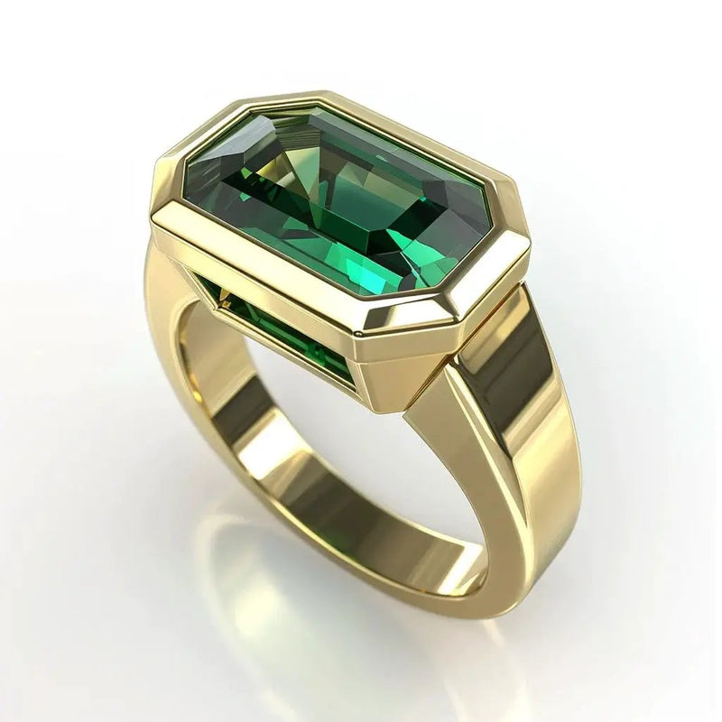 Intense Dark-Green Emerald Rectangle Ring - Panna | Brahmatells Astro Collection by Brahmatells