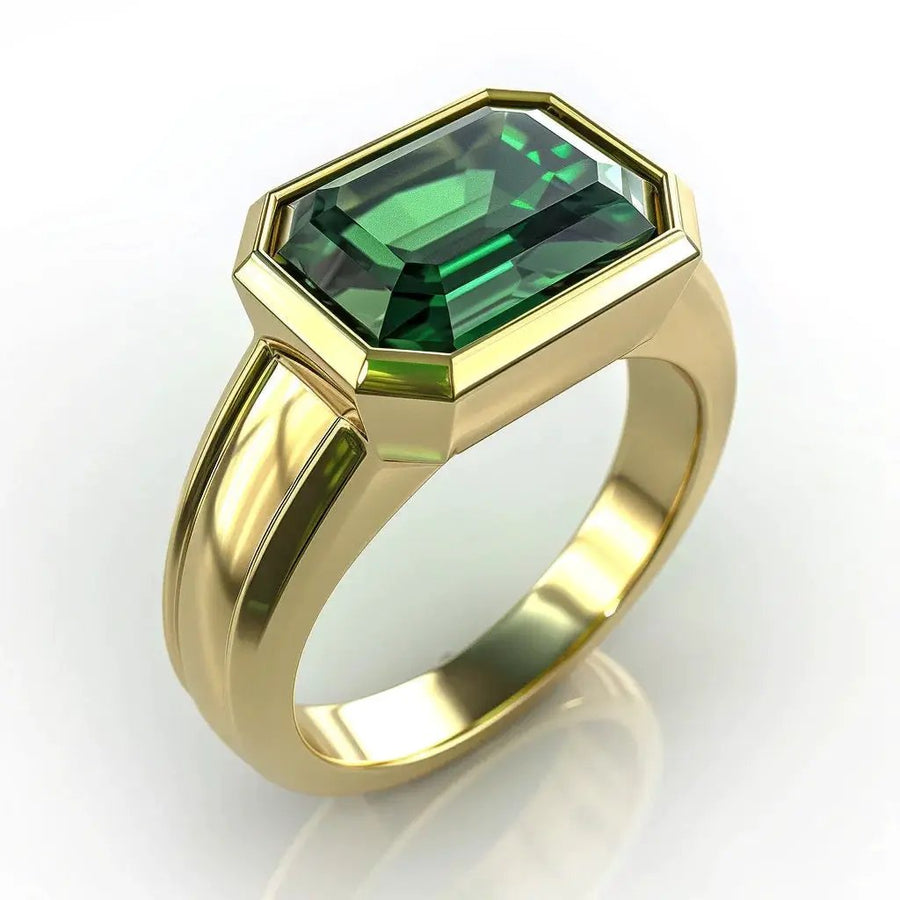 Intense Dark-Green Emerald Rectangle Ring - Panna | Brahmatells Astro Collection by Brahmatells