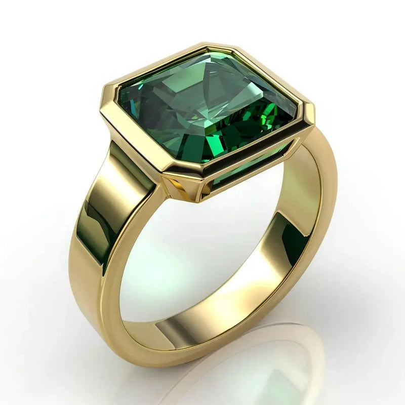 Intense Dark-Green Emerald Rectangle Ring - Panna | Brahmatells Astro Collection by Brahmatells