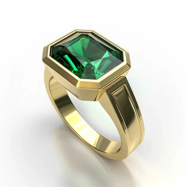 Intense Dark-Green Emerald Rectangle Ring - Panna | Brahmatells Astro Collection by Brahmatells