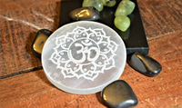 Brahmatells 3-Inch Selenite Charging Plate with Sri Yantra by Brahmatells