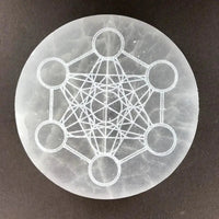 Brahmatells 3-Inch Selenite Charging Plate with Sri Yantra by Brahmatells