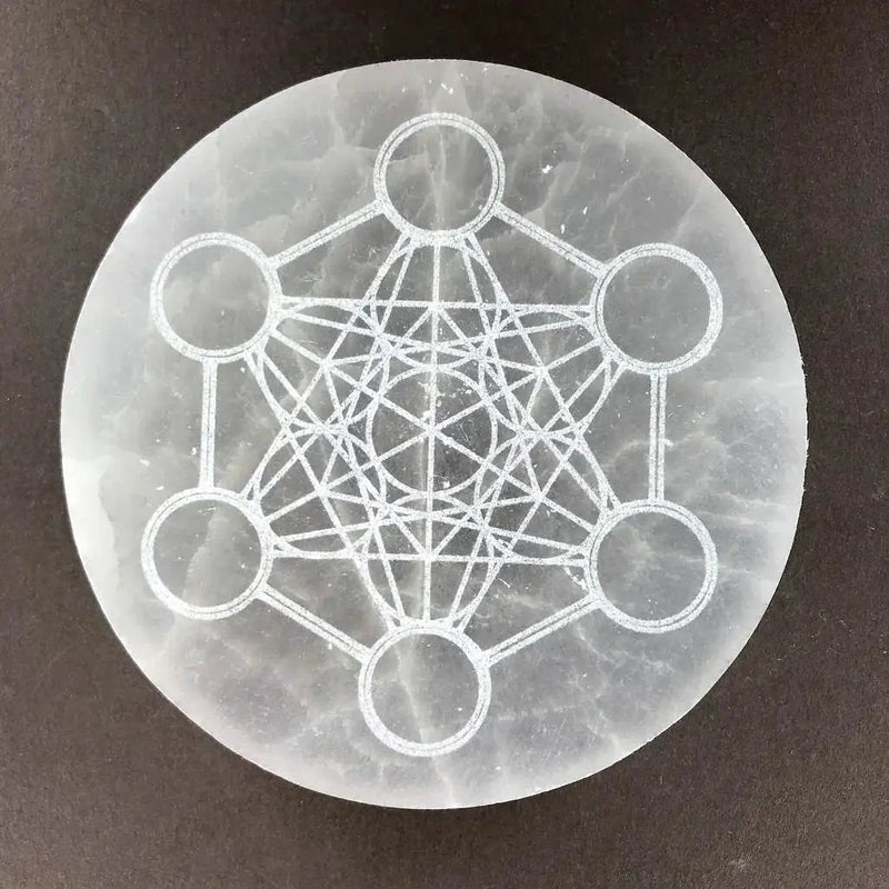 Brahmatells 3-Inch Selenite Charging Plate with Sri Yantra by Brahmatells
