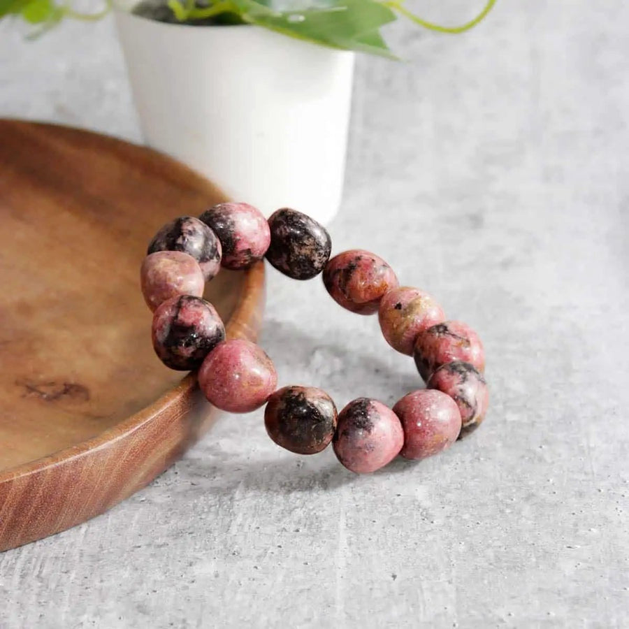Rhodonite Tumble Bracelet – Natural Pink Gemstone Accessory by Brahmatells