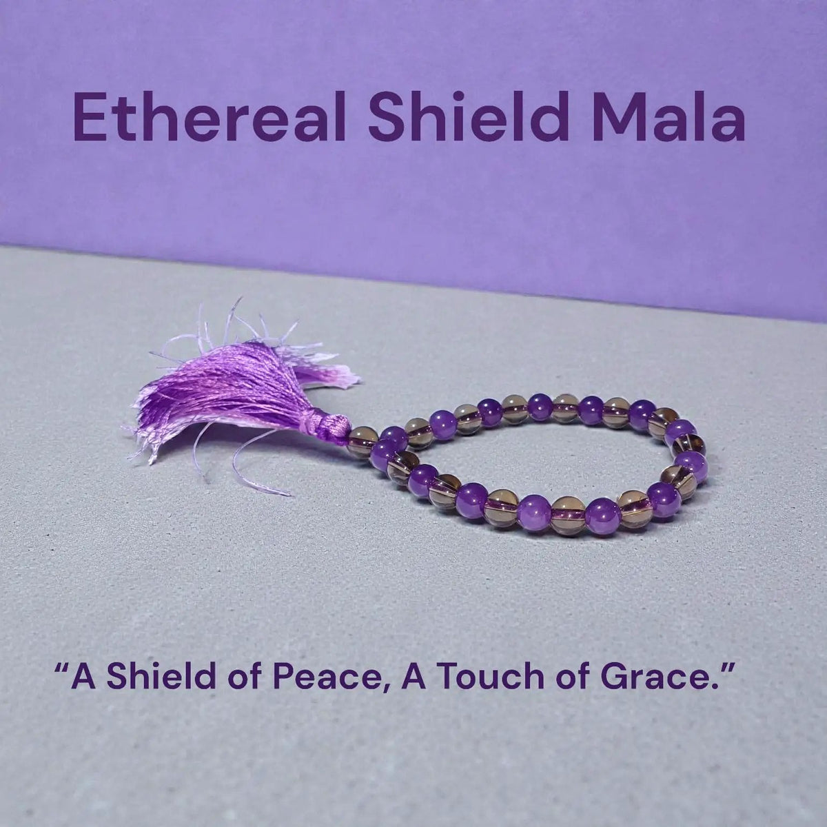 Ethereal Shield Mala Bracelet – Amethyst & Smoky Quartz Beads by Brahmatells