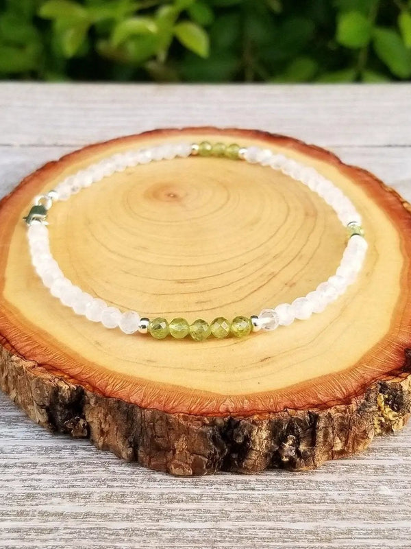 Abundance & Prosperity Anklet: Peridot & Moonstone | Brahmatells by Brahmatells