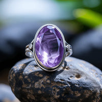 Adjustable Amethyst Kathaila Silver Ring - Saturn's Serenity | Brahmatells - BrahmatellsStore