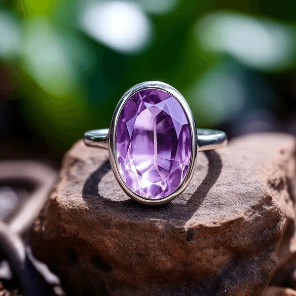 Adjustable Amethyst Kathaila Silver Ring - Saturn's Serenity | Brahmatells by Brahmatells