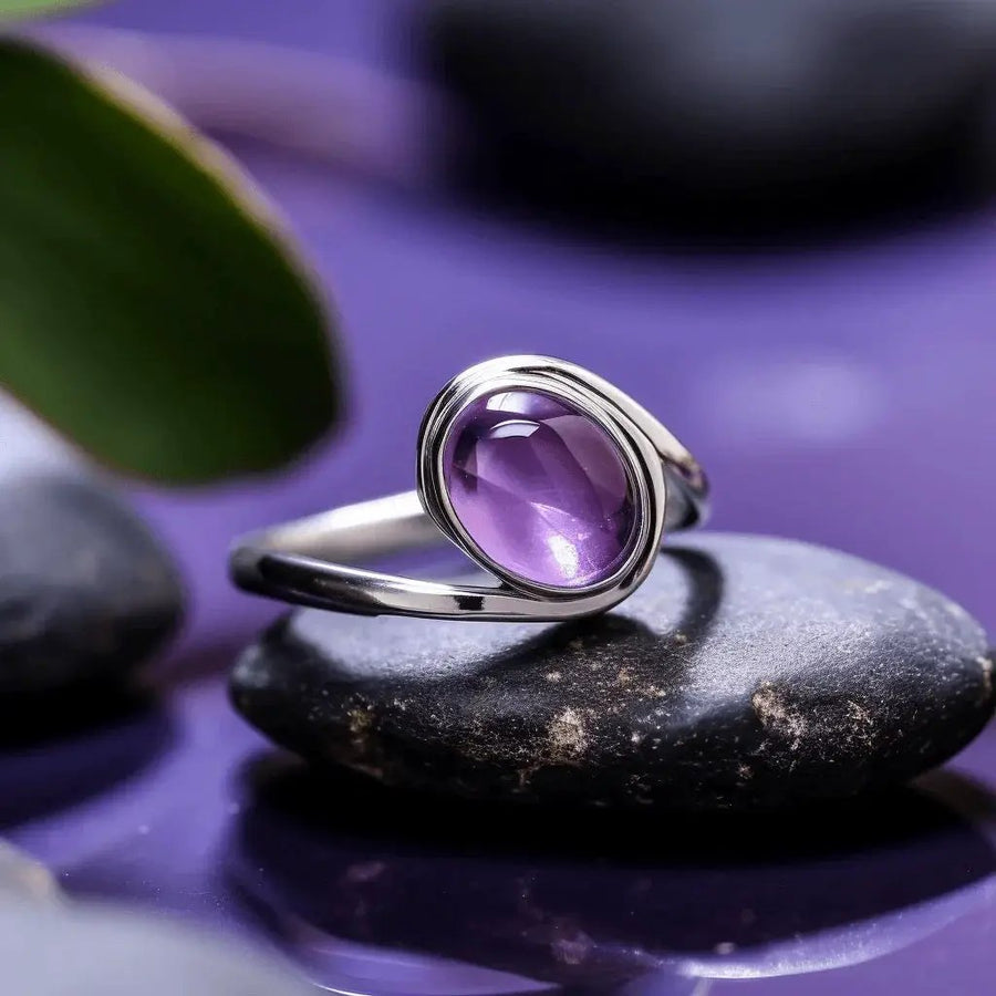 Adjustable Amethyst Kathaila Silver Ring - Saturn's Serenity | Brahmatells by Brahmatells