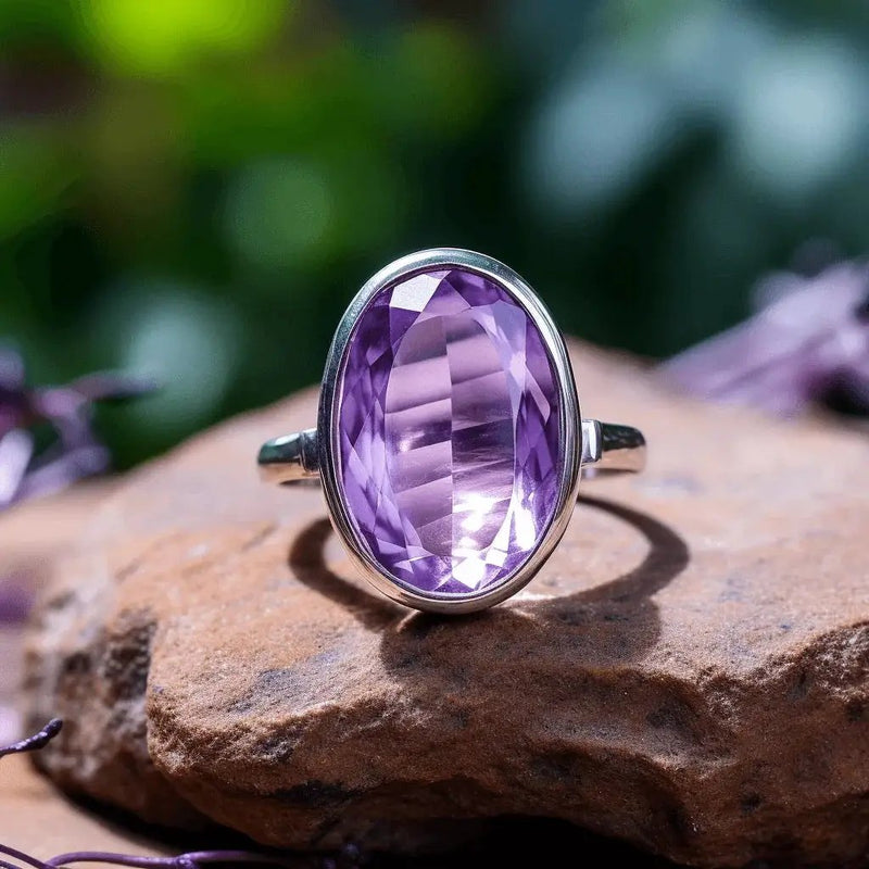Adjustable Amethyst Kathaila Silver Ring - Saturn's Serenity | Brahmatells by Brahmatells