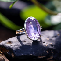 Adjustable Amethyst Kathaila Silver Ring - Saturn's Serenity | Brahmatells - BrahmatellsStore
