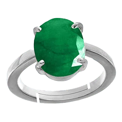 Adjustable Silver Emerald Oval-Yellow-Green Ring - Panna | Brahmatells by Brahmatells