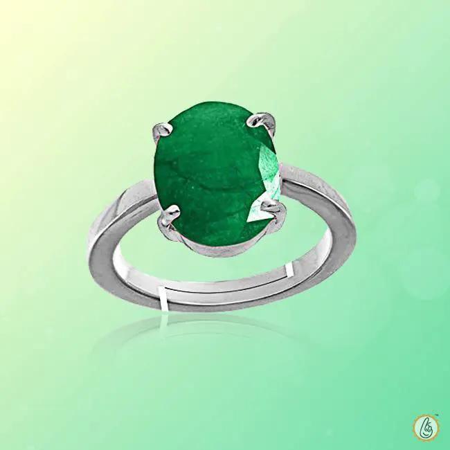 Adjustable Silver Emerald Oval-Yellow-Green Ring - Panna | Brahmatells by Brahmatells