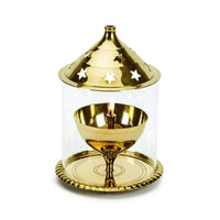 Akhand Diya with Borosilicate Glass (Brass Diya) (Golden ) by Brahmatells
