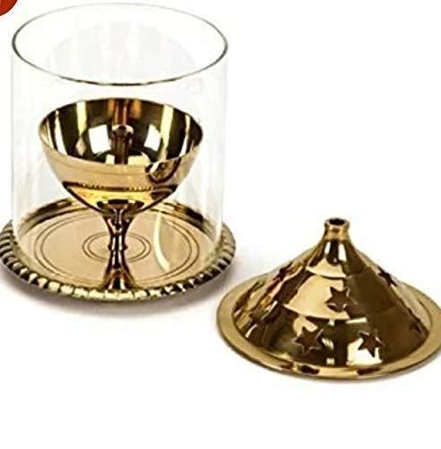 Akhand Diya with Borosilicate Glass (Brass Diya) (Golden ) by Brahmatells