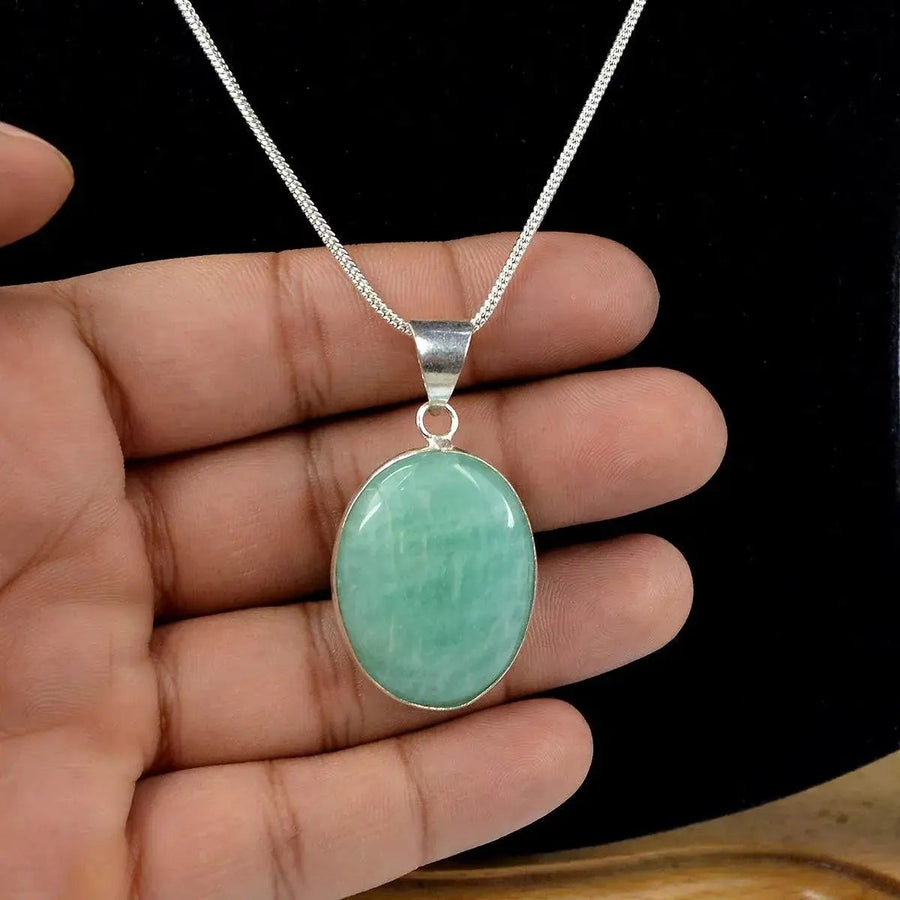 Amazonite Pendant Natural Crystal Stone Pendant / Locket without Chain Oval Shape for Reiki Healing and Crystal Healing Gemstone for Unisex (Color : Green) by brahmatells