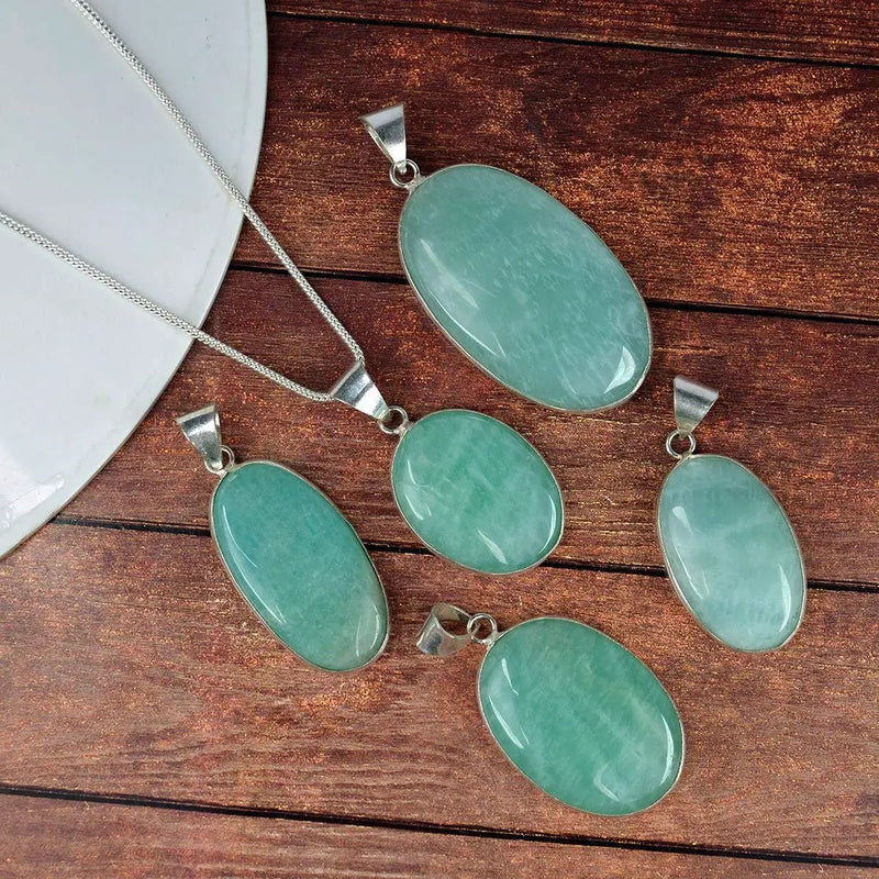 Amazonite Pendant Natural Crystal Stone Pendant / Locket without Chain Oval Shape for Reiki Healing and Crystal Healing Gemstone for Unisex (Color : Green) by brahmatells