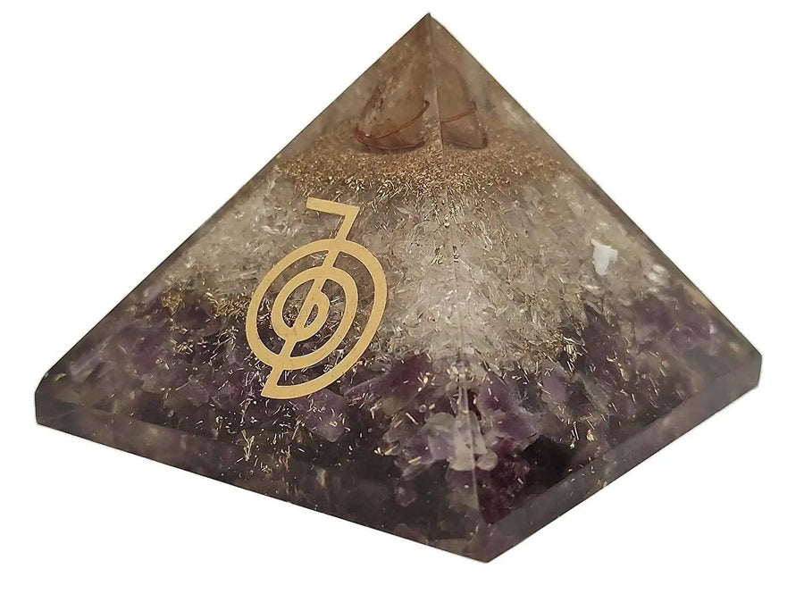 Amethyst & Clear Quartz Pyramid Yoga Meditation Crystal by Brahmatells