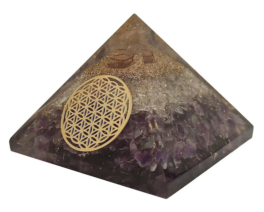 Amethyst & Clear Quartz Pyramid Yoga Meditation Crystal by Brahmatells