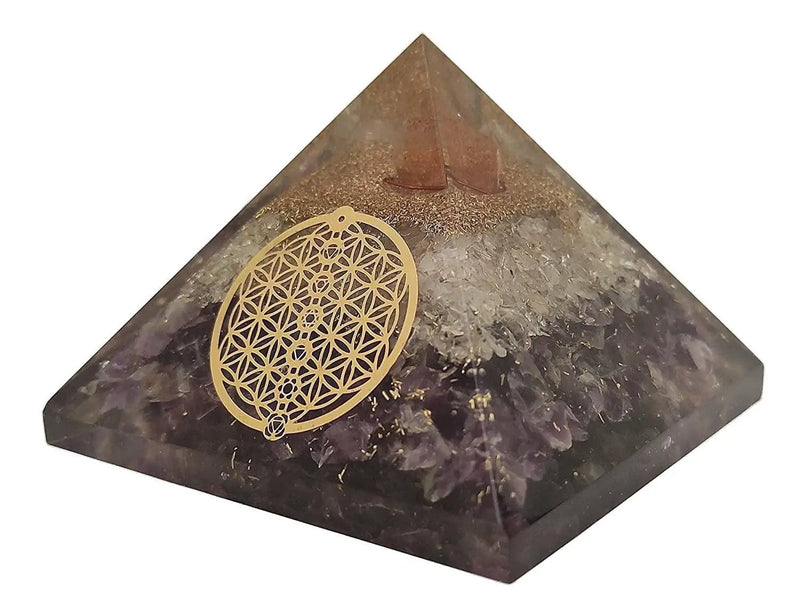 Amethyst & Clear Quartz Pyramid Yoga Meditation Crystal by Brahmatells