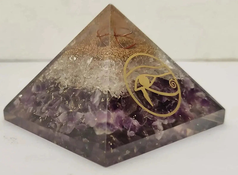 Amethyst & Clear Quartz Pyramid Yoga Meditation Crystal by Brahmatells