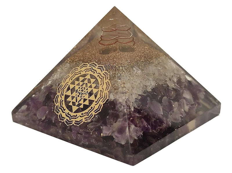 Amethyst & Clear Quartz Pyramid Yoga Meditation Crystal by Brahmatells